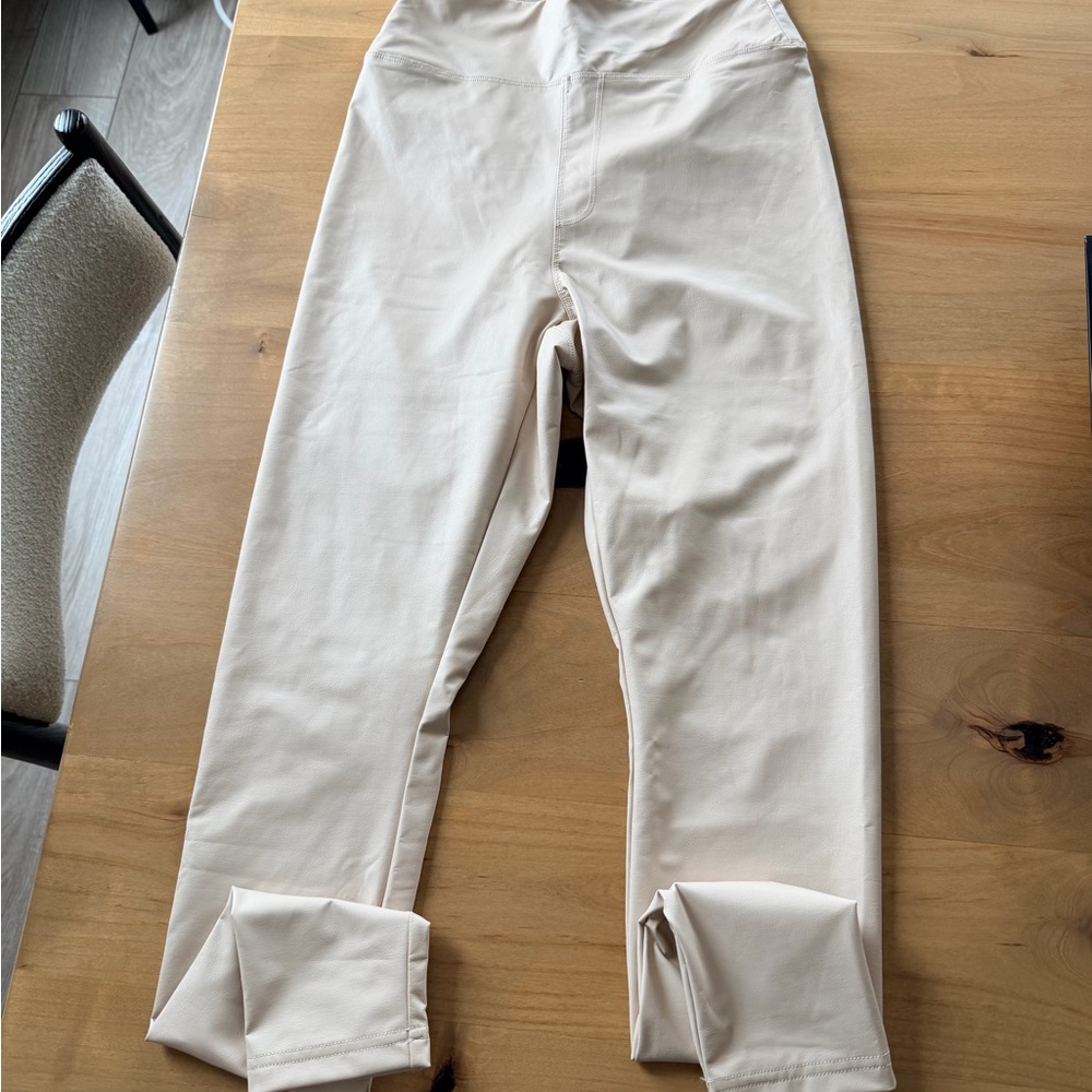 Offline by Aerie Real Lux Cream Faux Leather Leggings